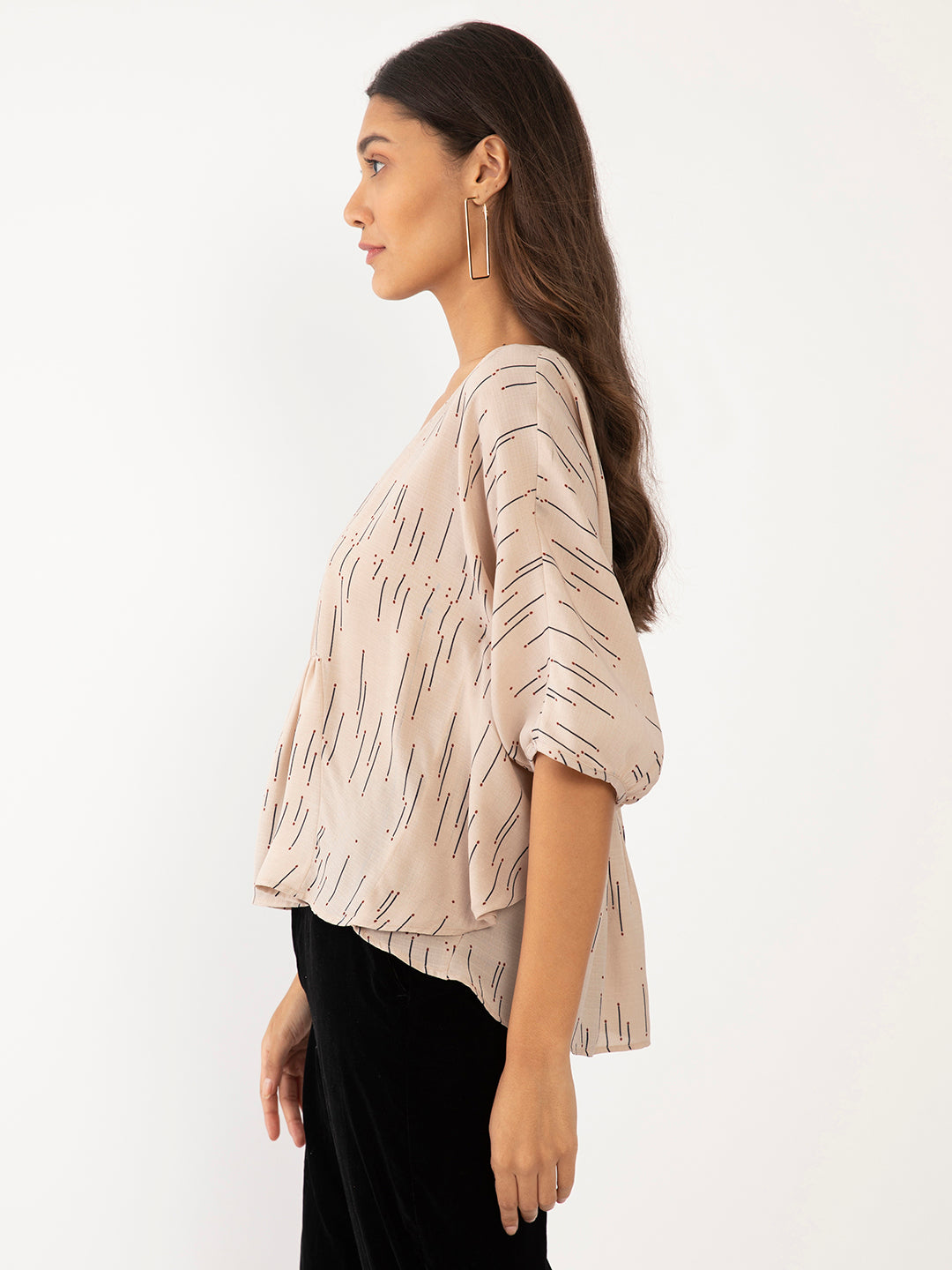 Beige Geometric Print Cape Top