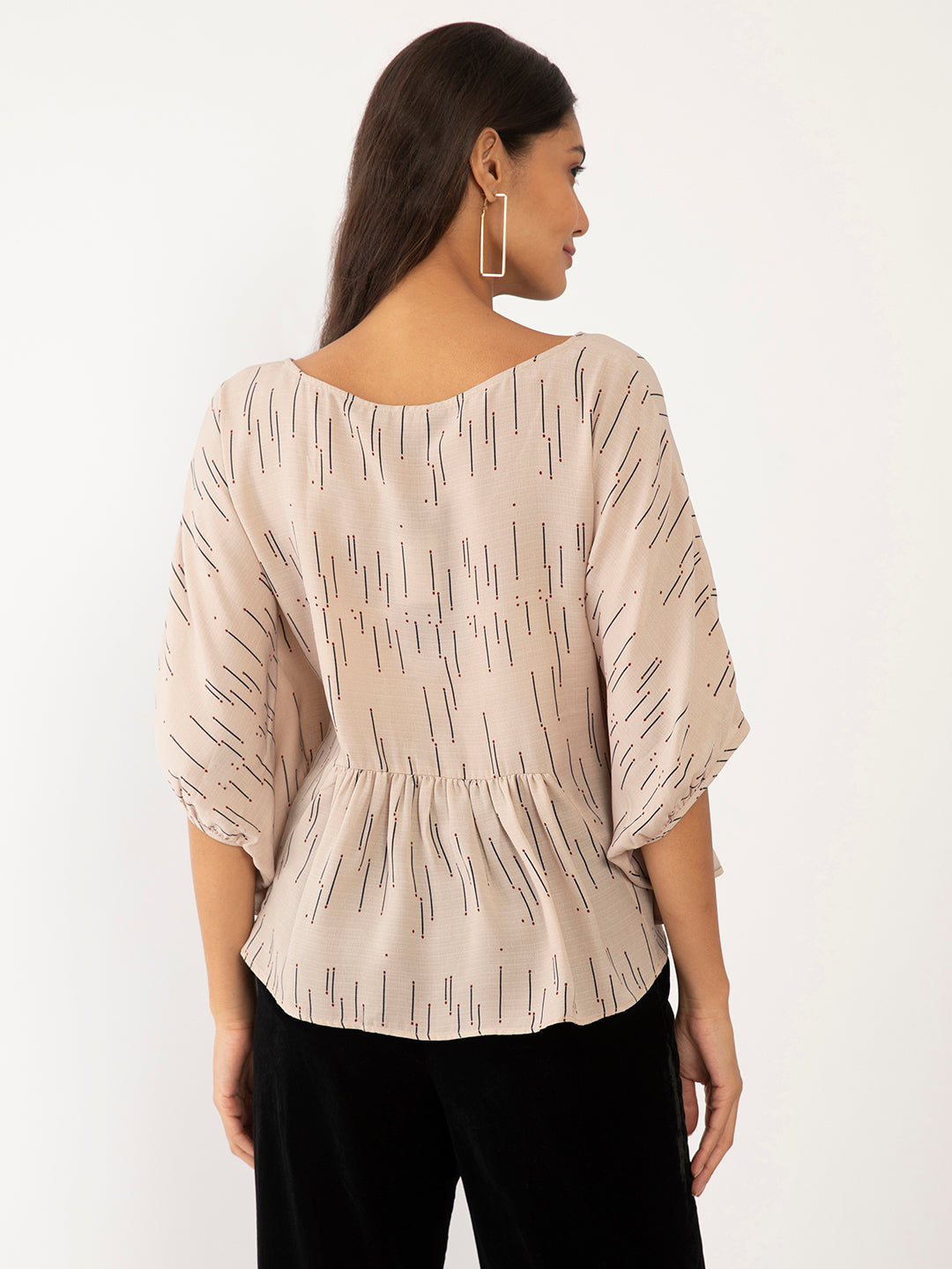 Beige Geometric Print Cape Top