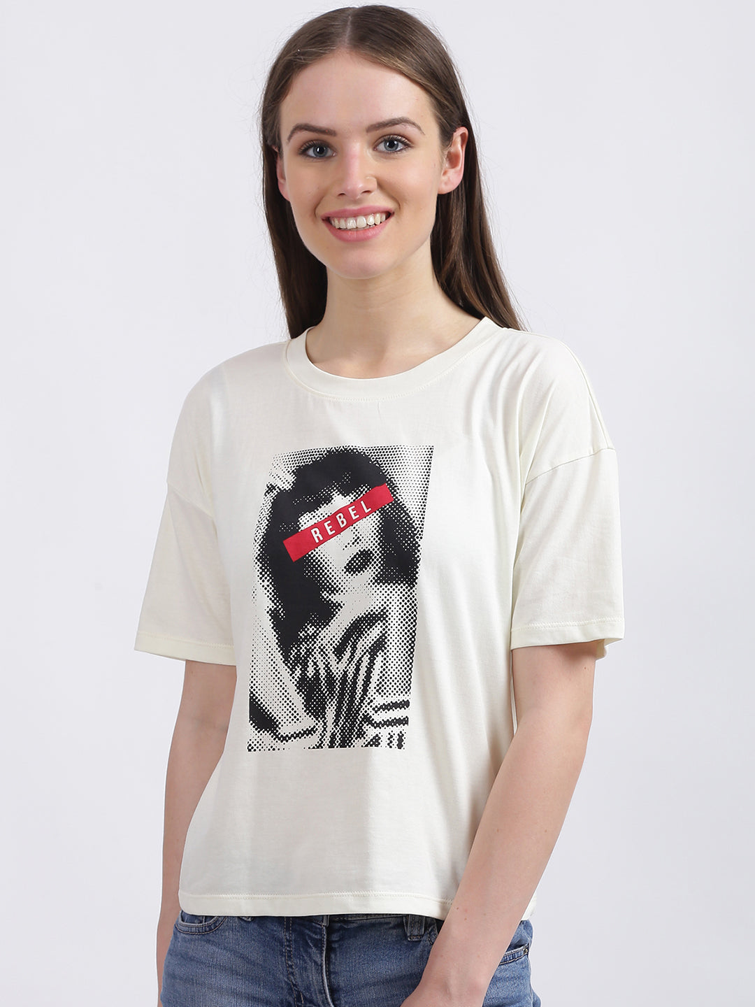 White Graphic Regular T-Shirt for Women