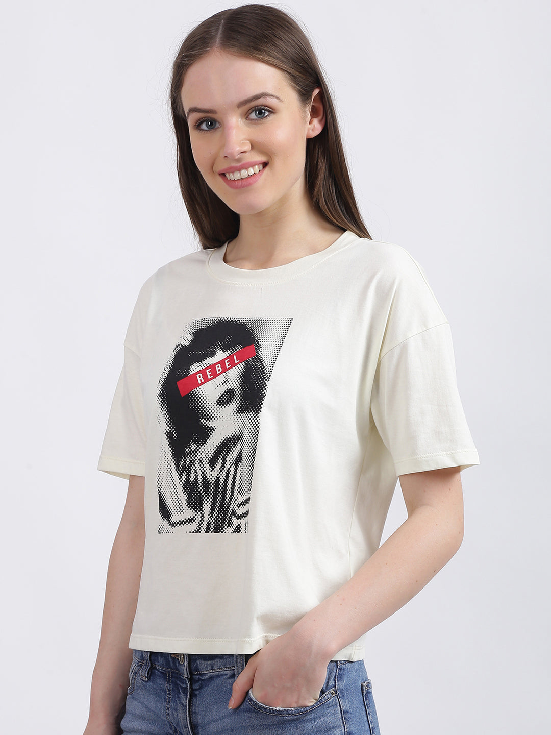 White Graphic Regular T-Shirt for Women