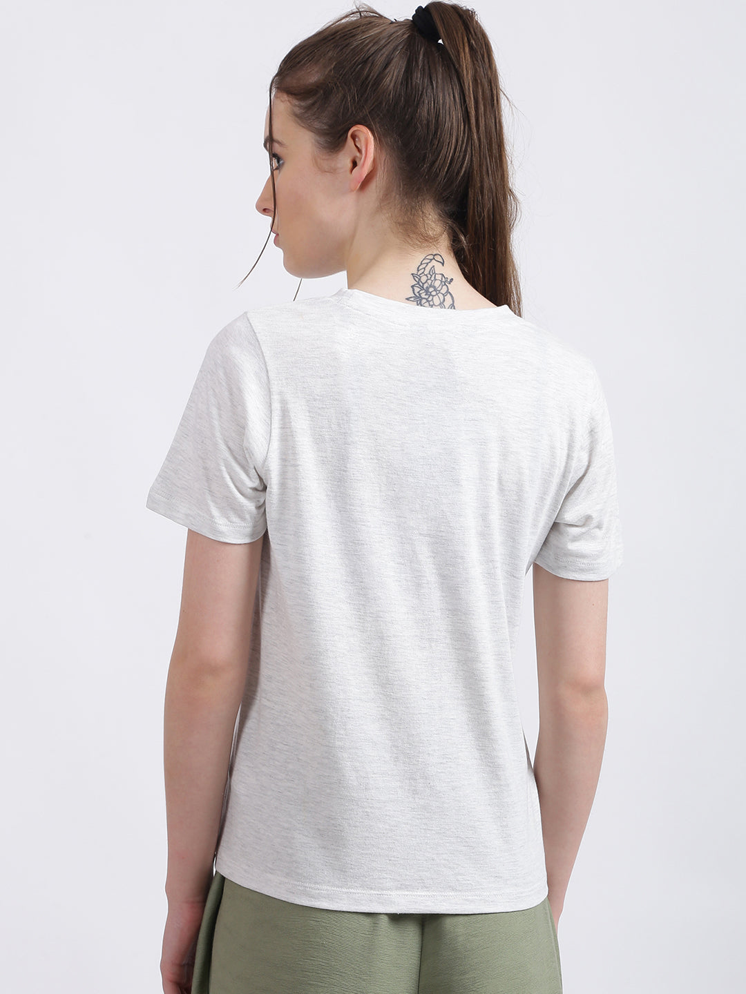 Grey Solid Regular T-Shirt for Women