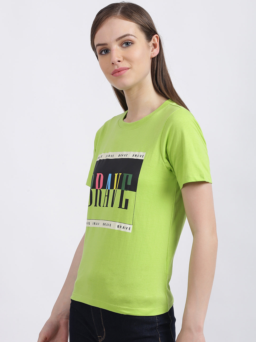 Green Solid Regular T-Shirt for Women