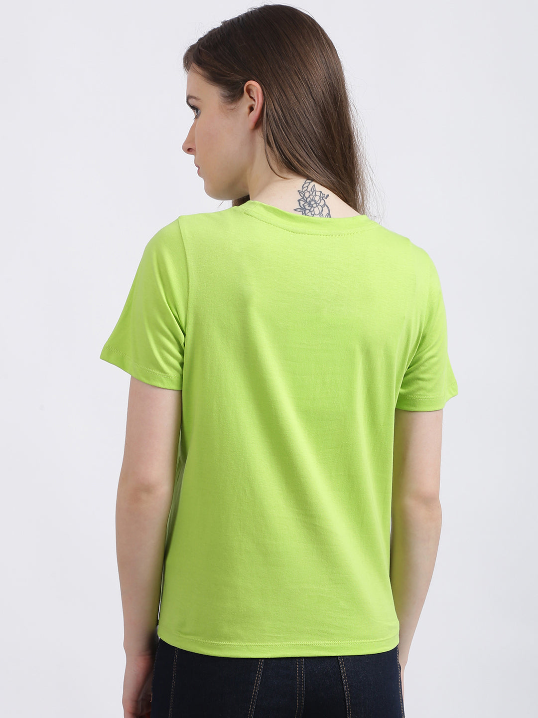 Green Solid Regular T-Shirt for Women