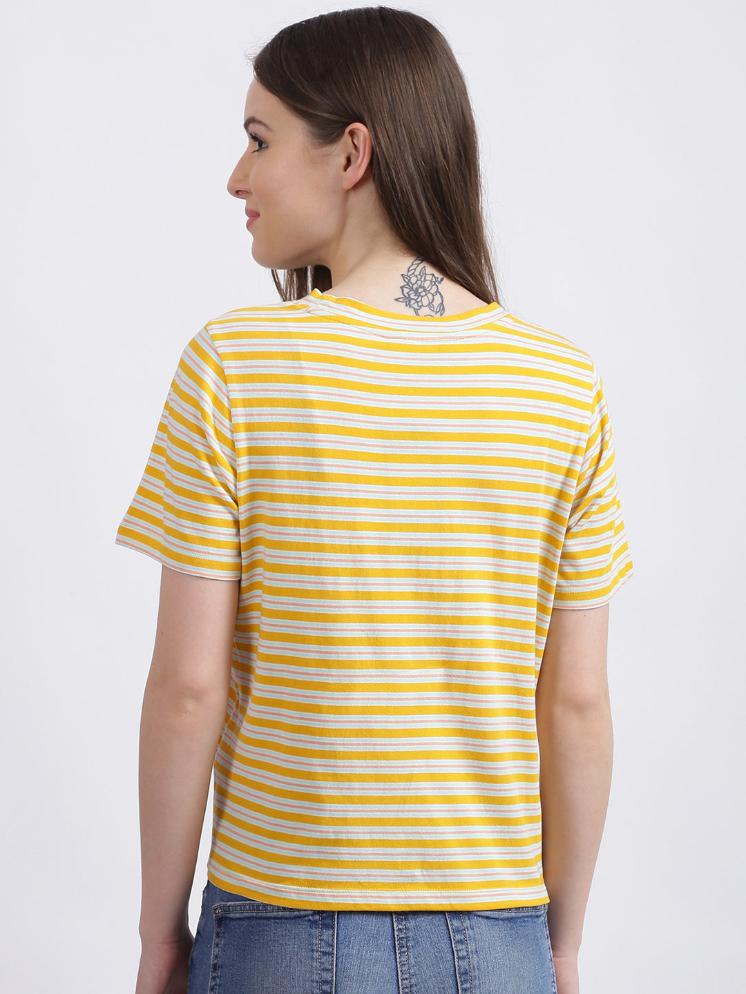 Yellow Striped Regular T-Shirt for Women