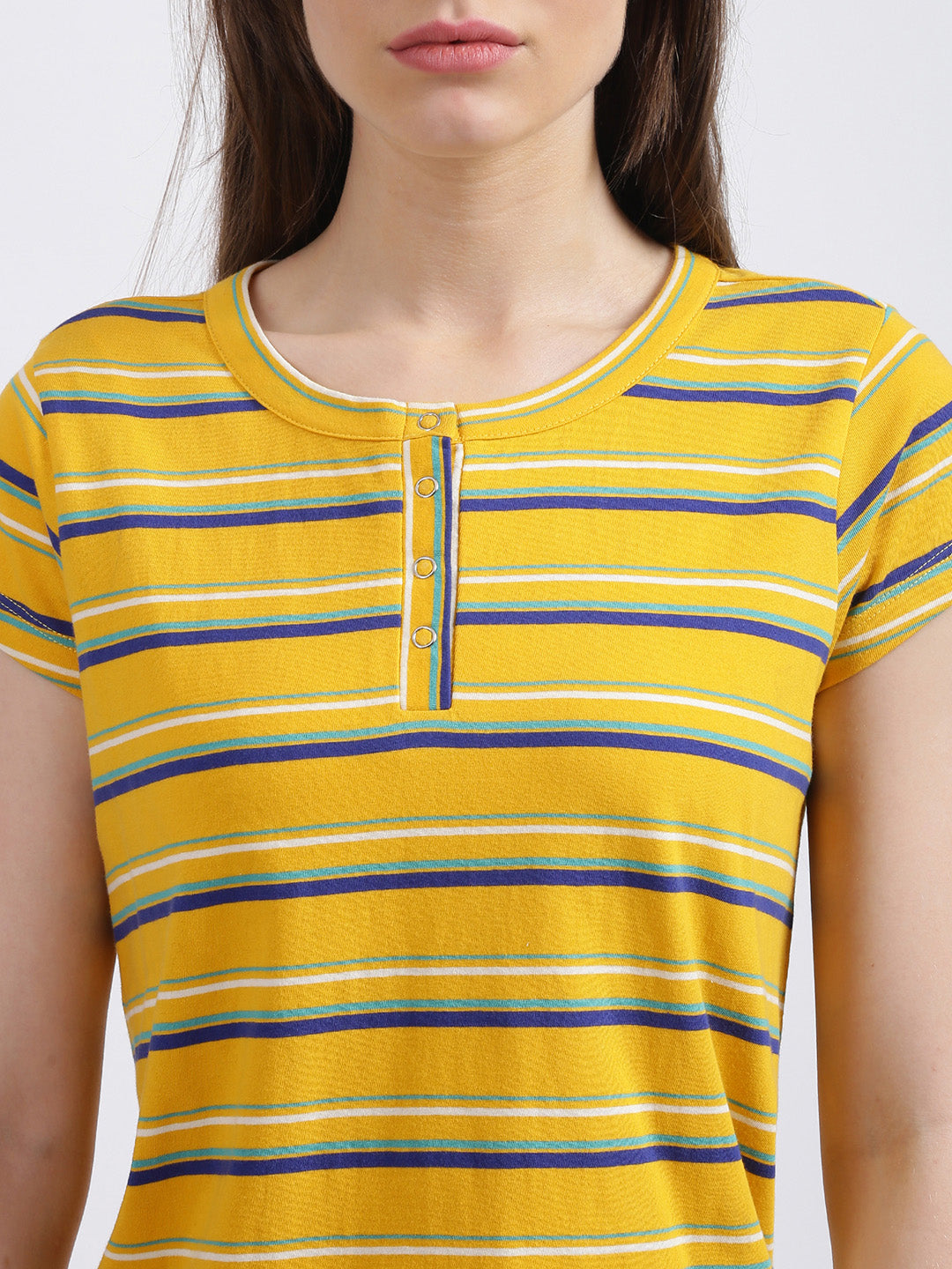 Yellow Striped Regular T-Shirt for Women
