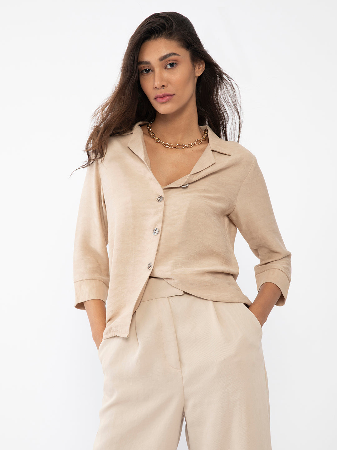 Beige Solid Shirt