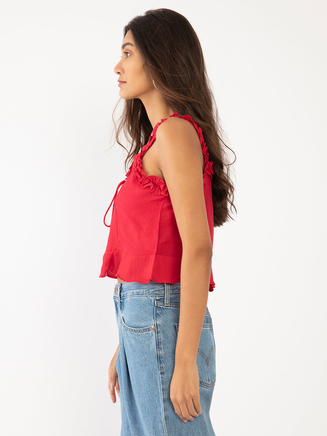 Red Solid Cropped Top