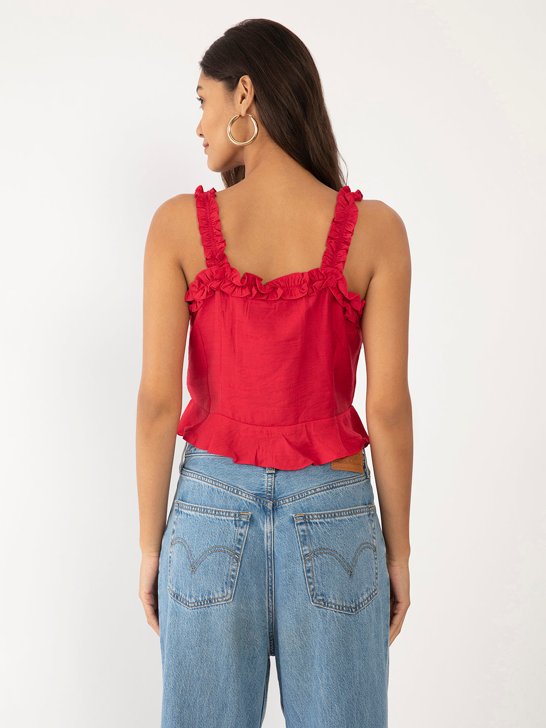 Red Solid Cropped Top