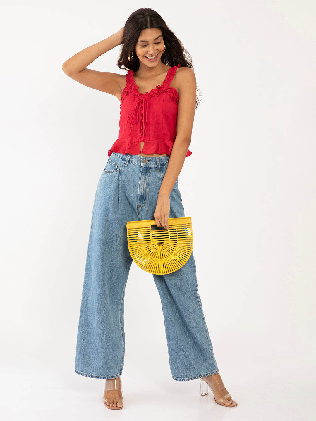 Red Solid Cropped Top