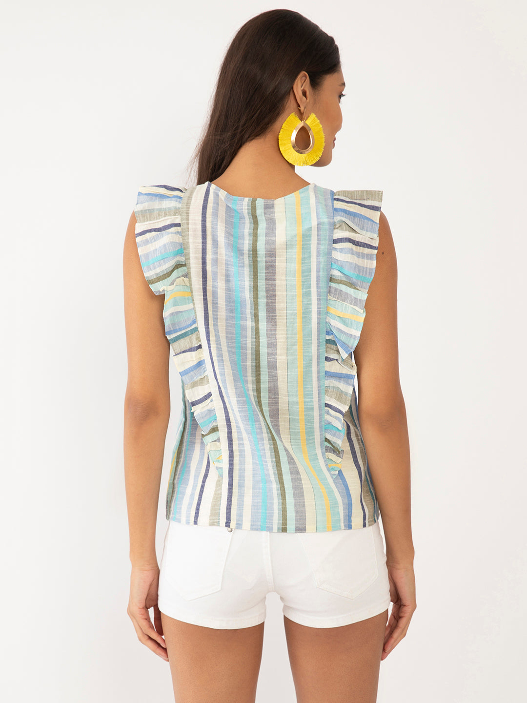 Multi Colored Striped Ruffled Top