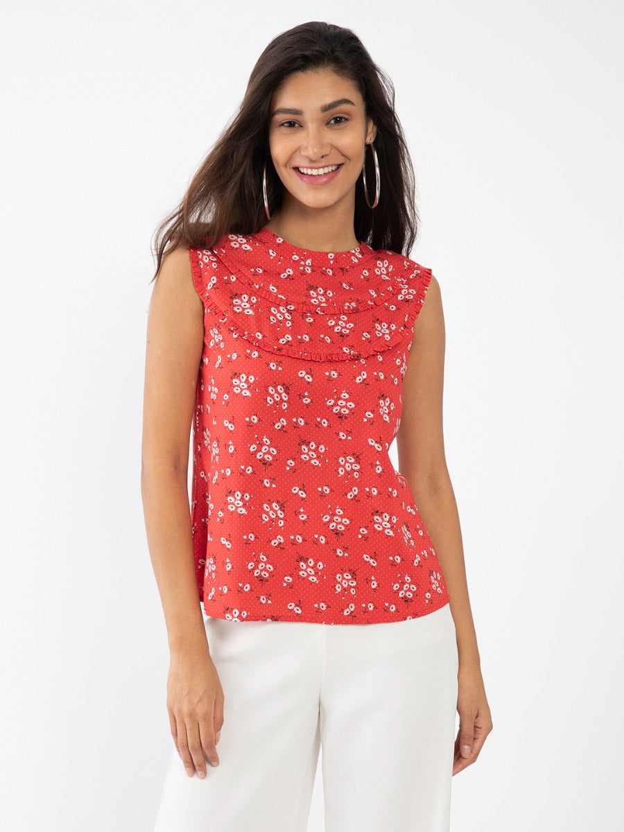 Red Floral Print Top