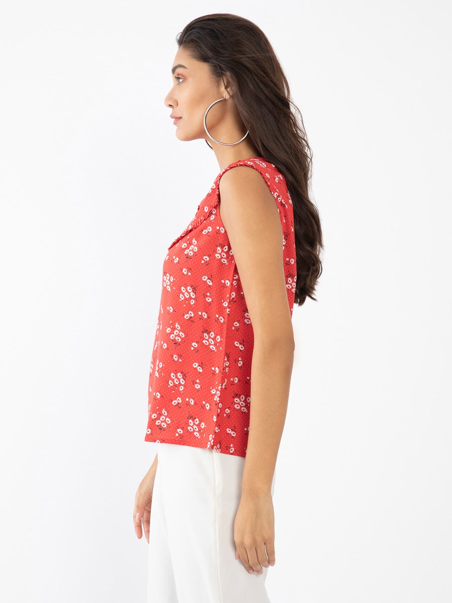 Red Floral Print Top