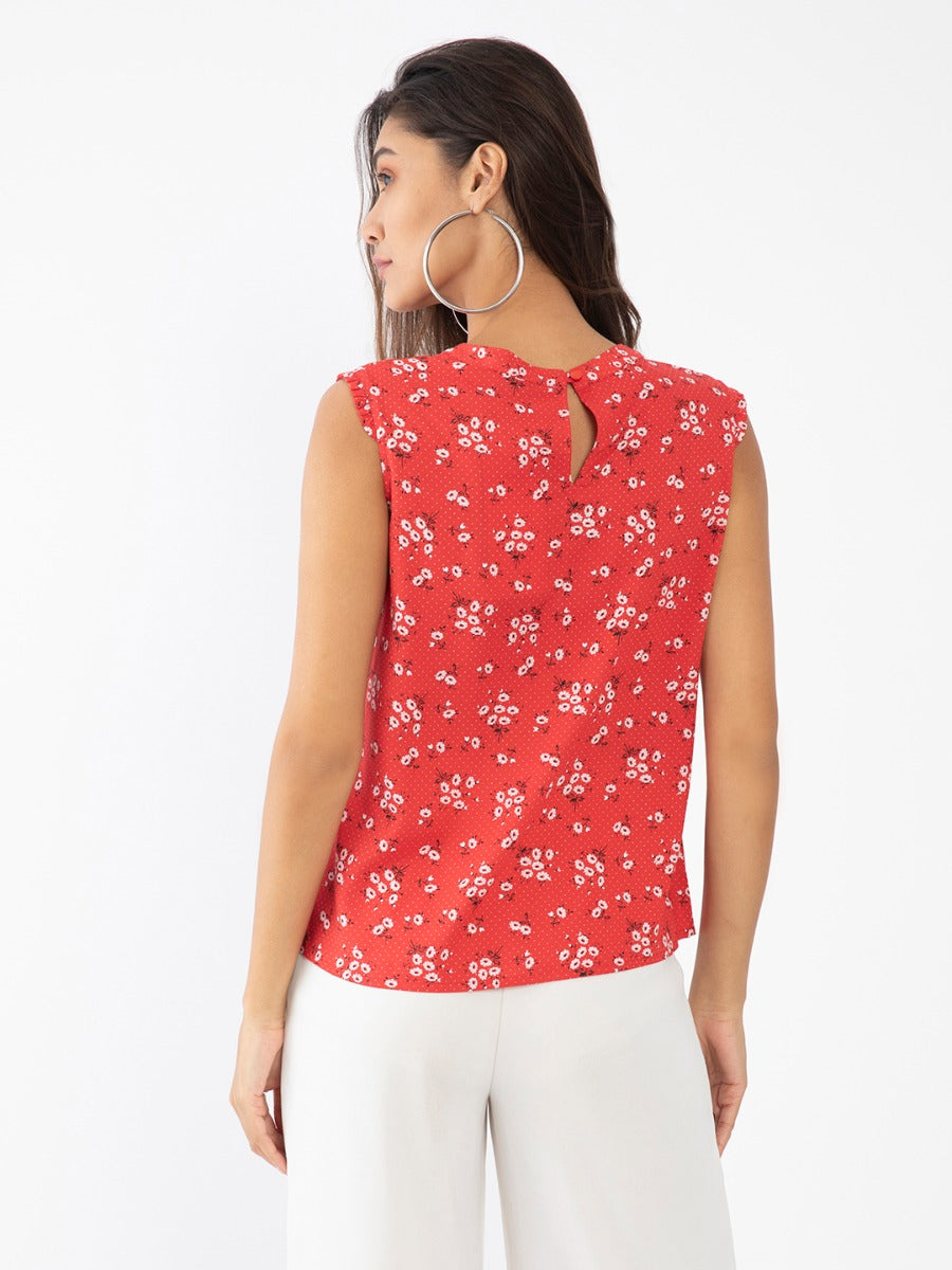 Red Floral Print Top