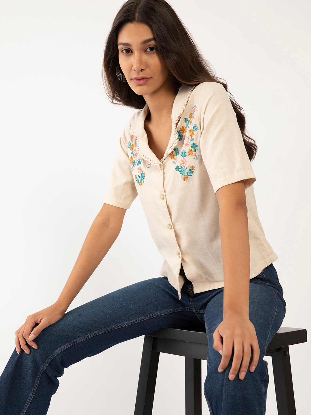 Cream Embroidered Top