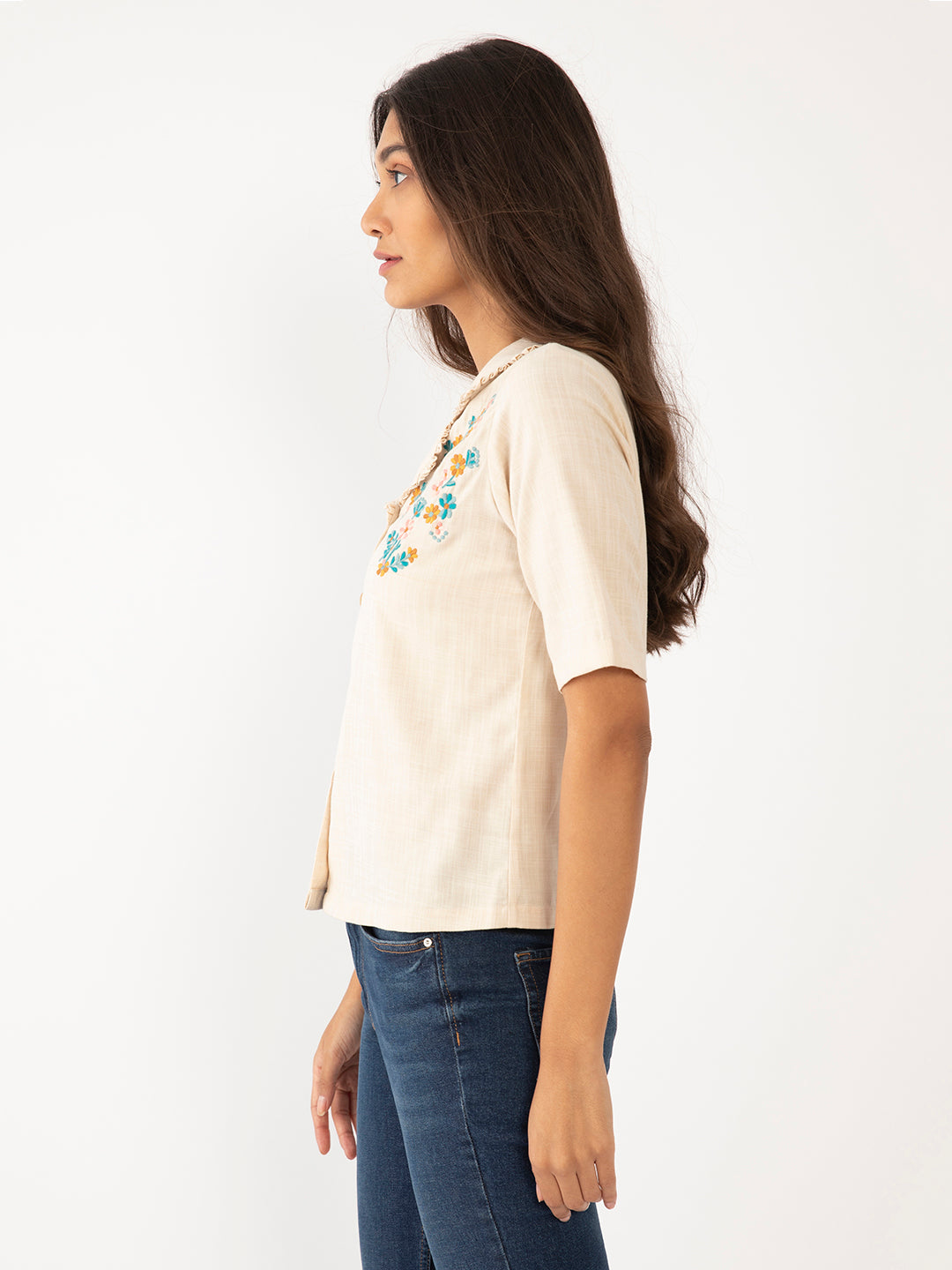 Cream Embroidered Top