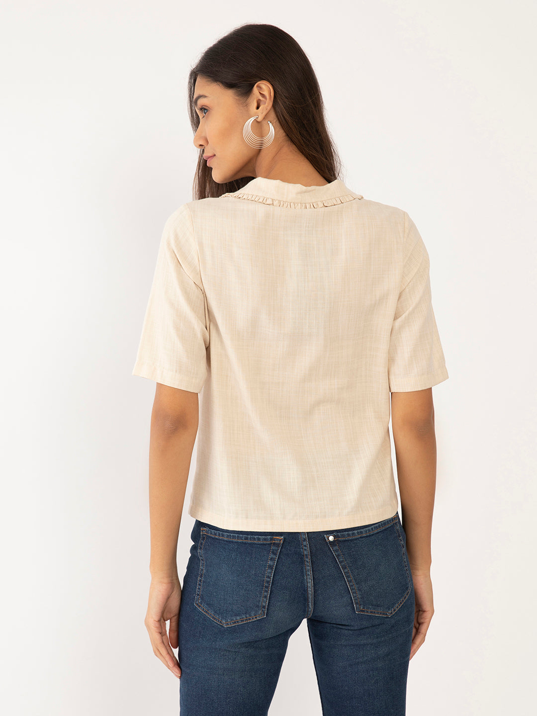Cream Embroidered Top For Women