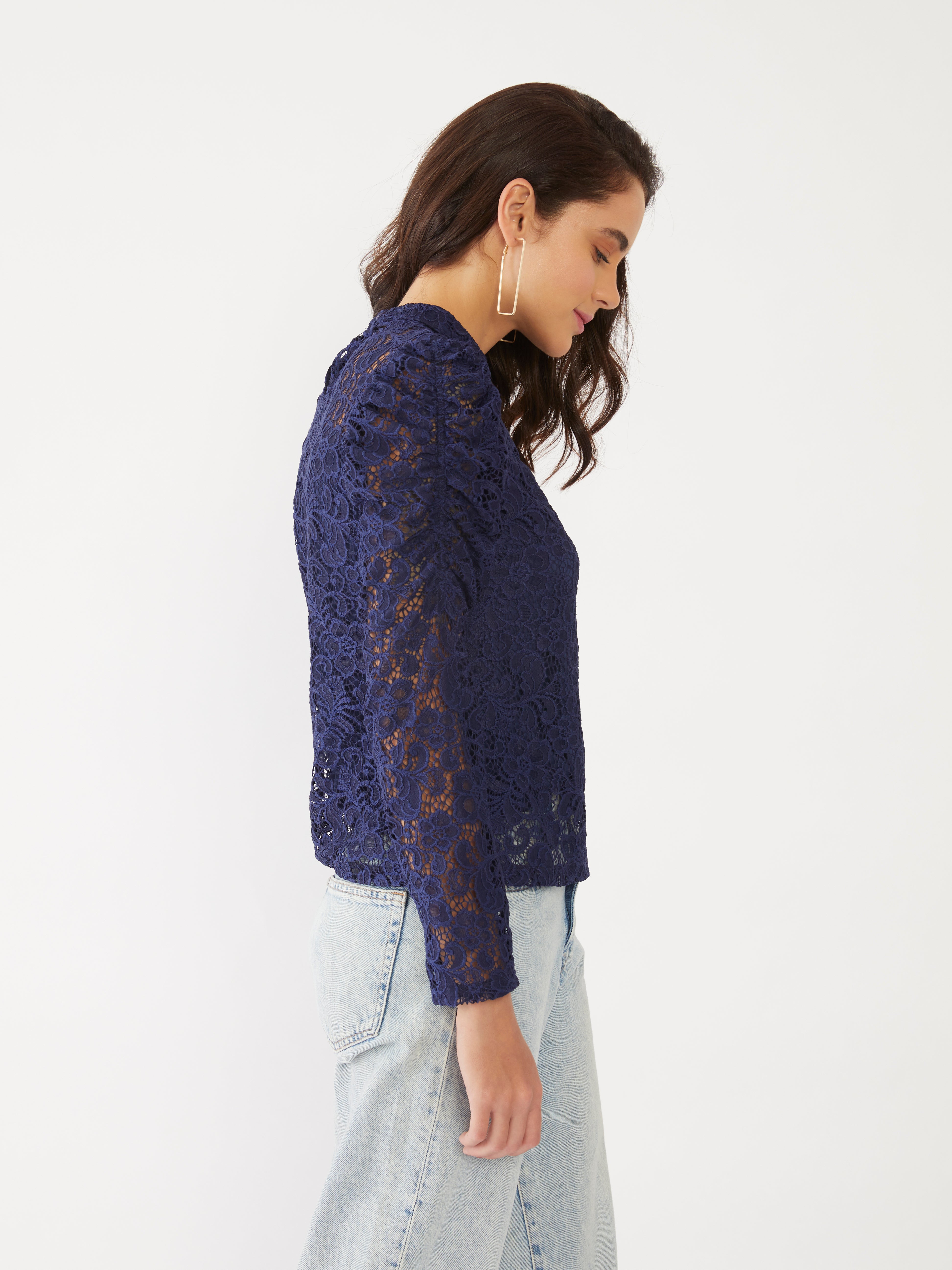 Blue Lace Puff Sleeve Top