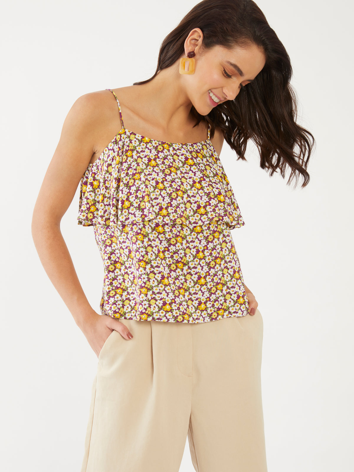 Multicolored Floral Print Strappy Top For Women