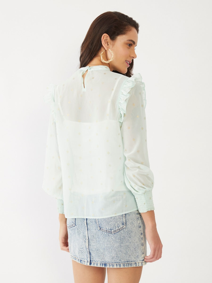 Green Polka Ruffled Top