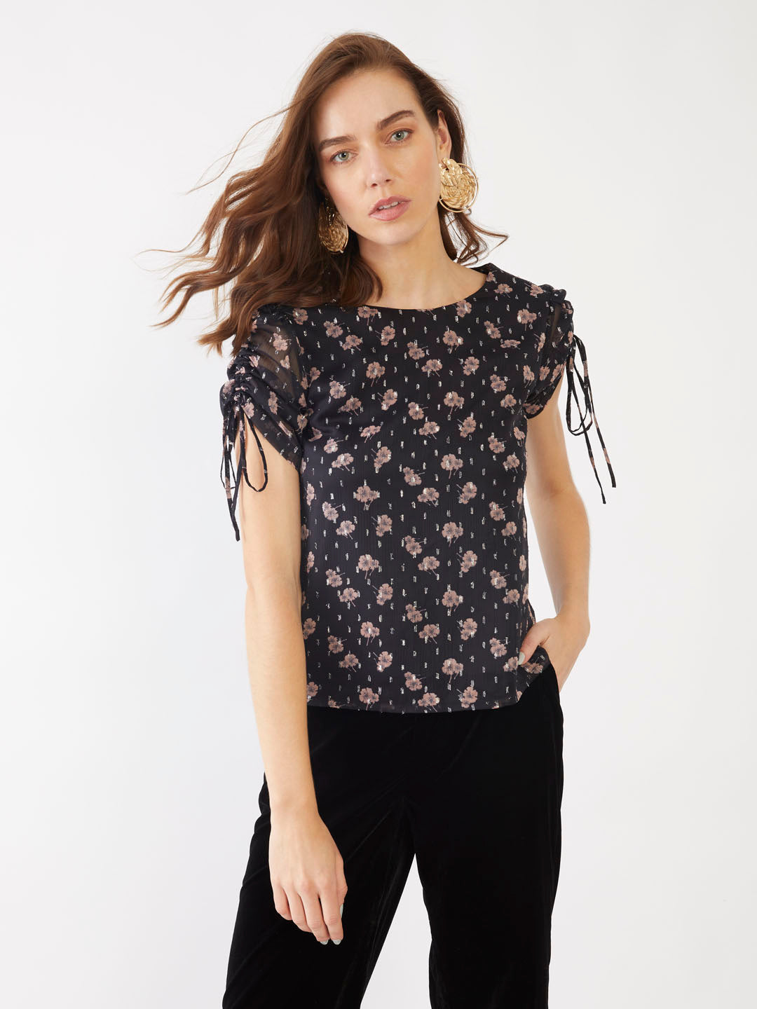 Black Floral Print Top