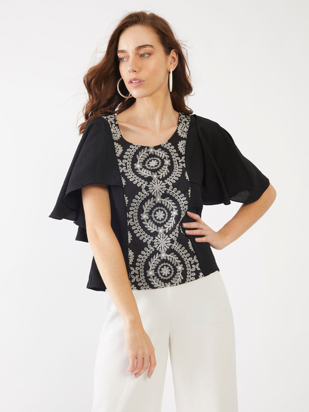 Black Embroidered Straight Top