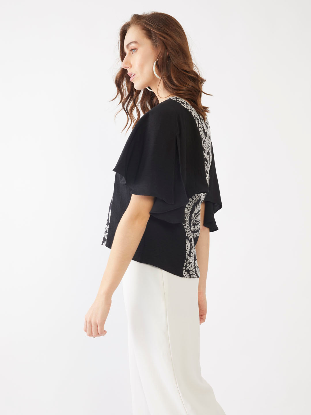 Black Embroidered Straight Top