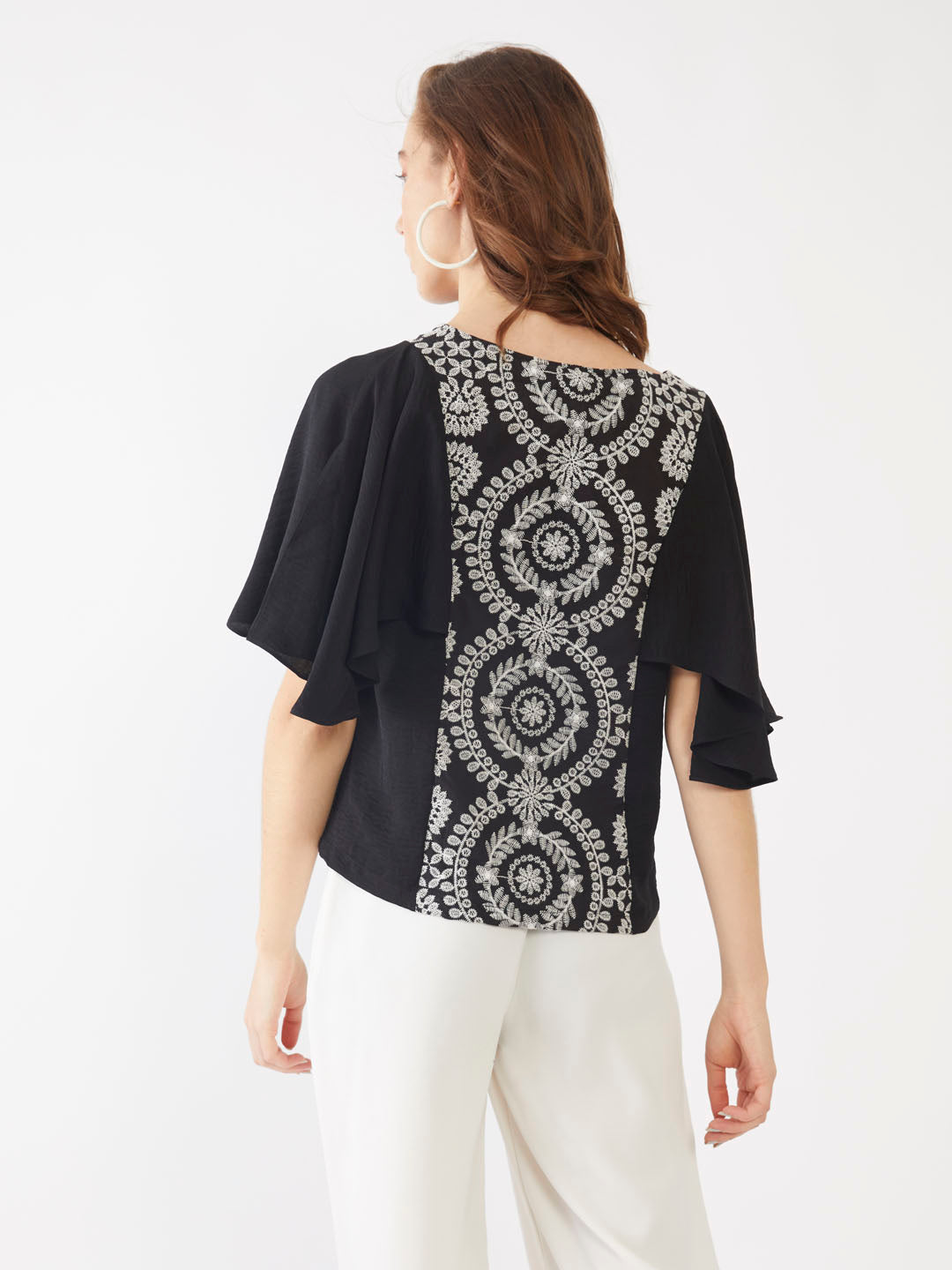 Black Embroidered Straight Top