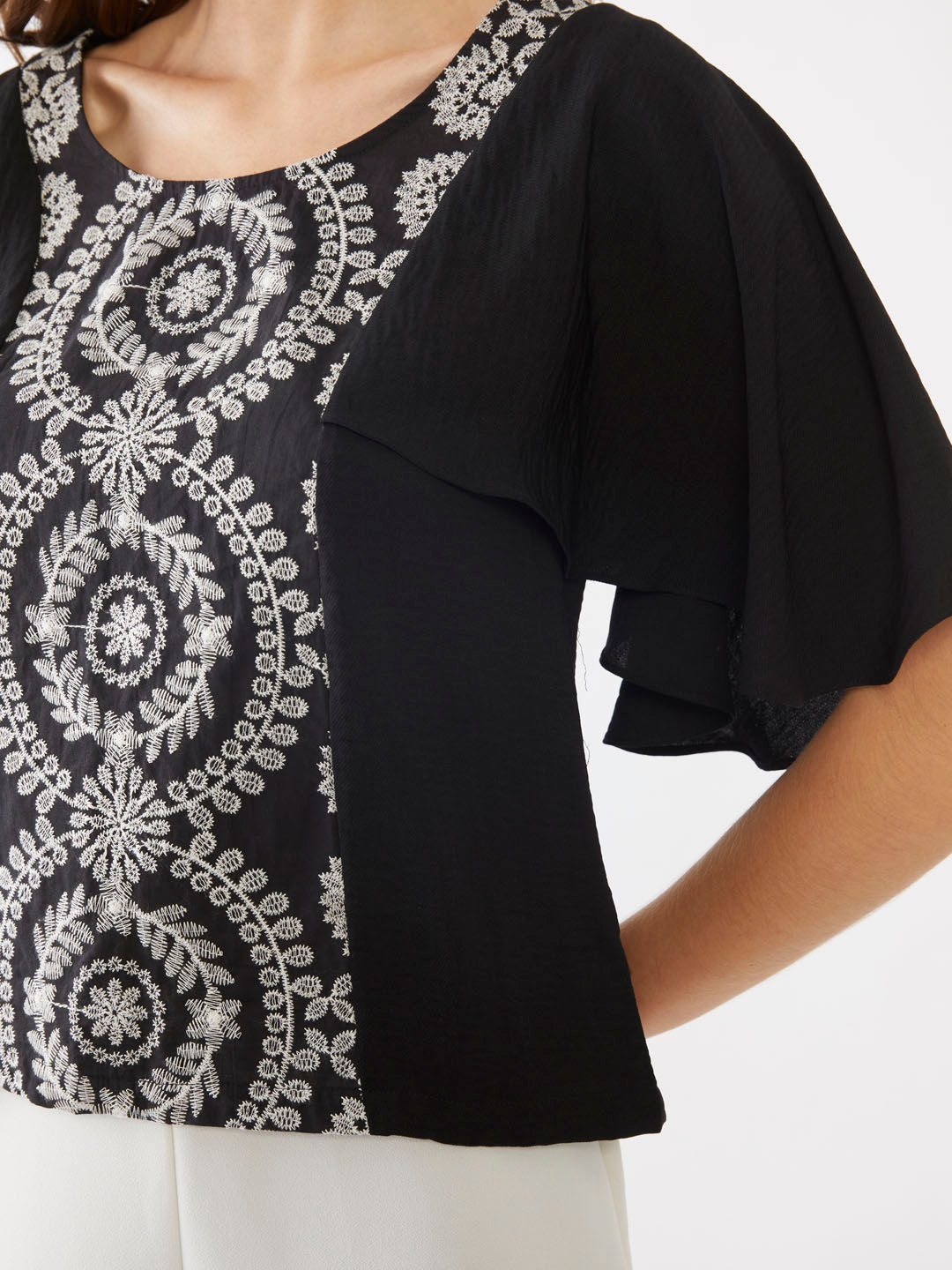 Black Embroidered Straight Top