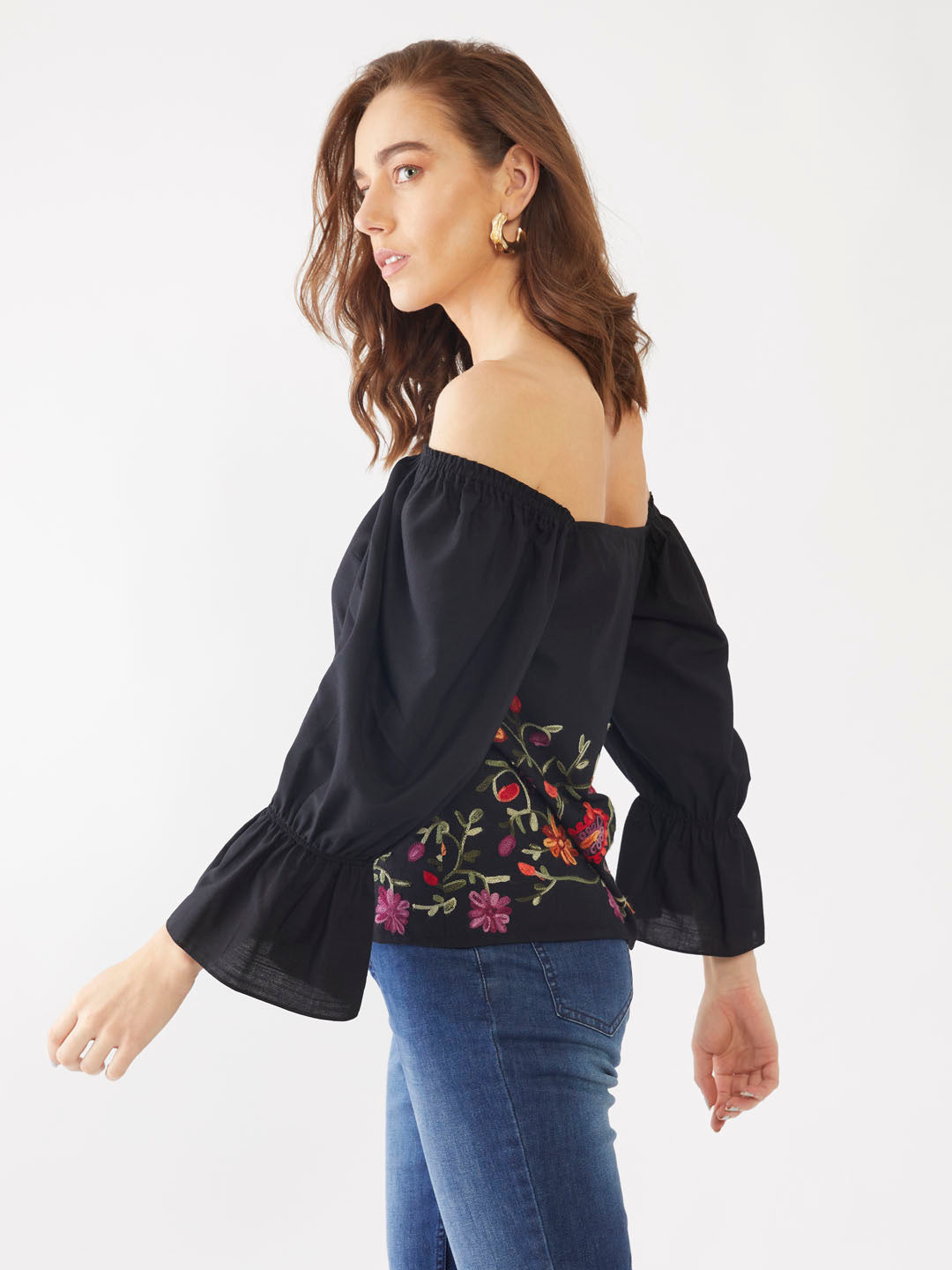 Black Embroidered Straight Top