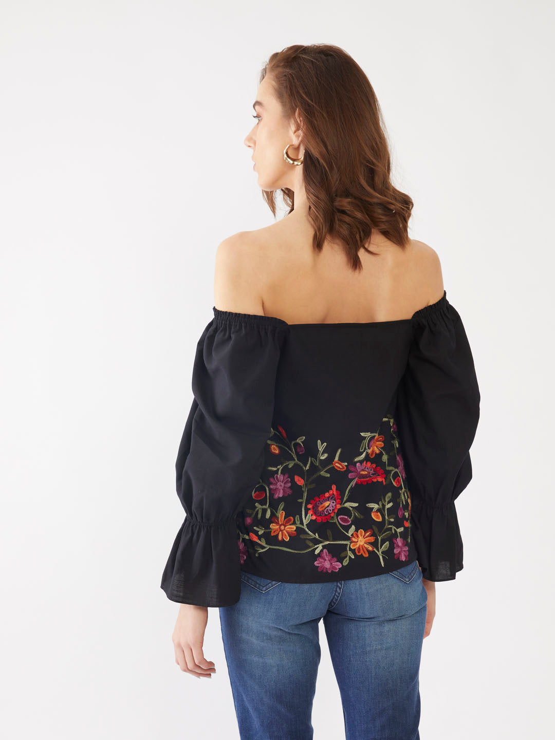 Black Embroidered Straight Top