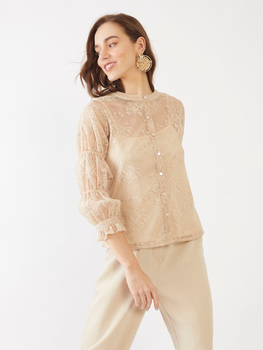 Beige Lace Straight Top