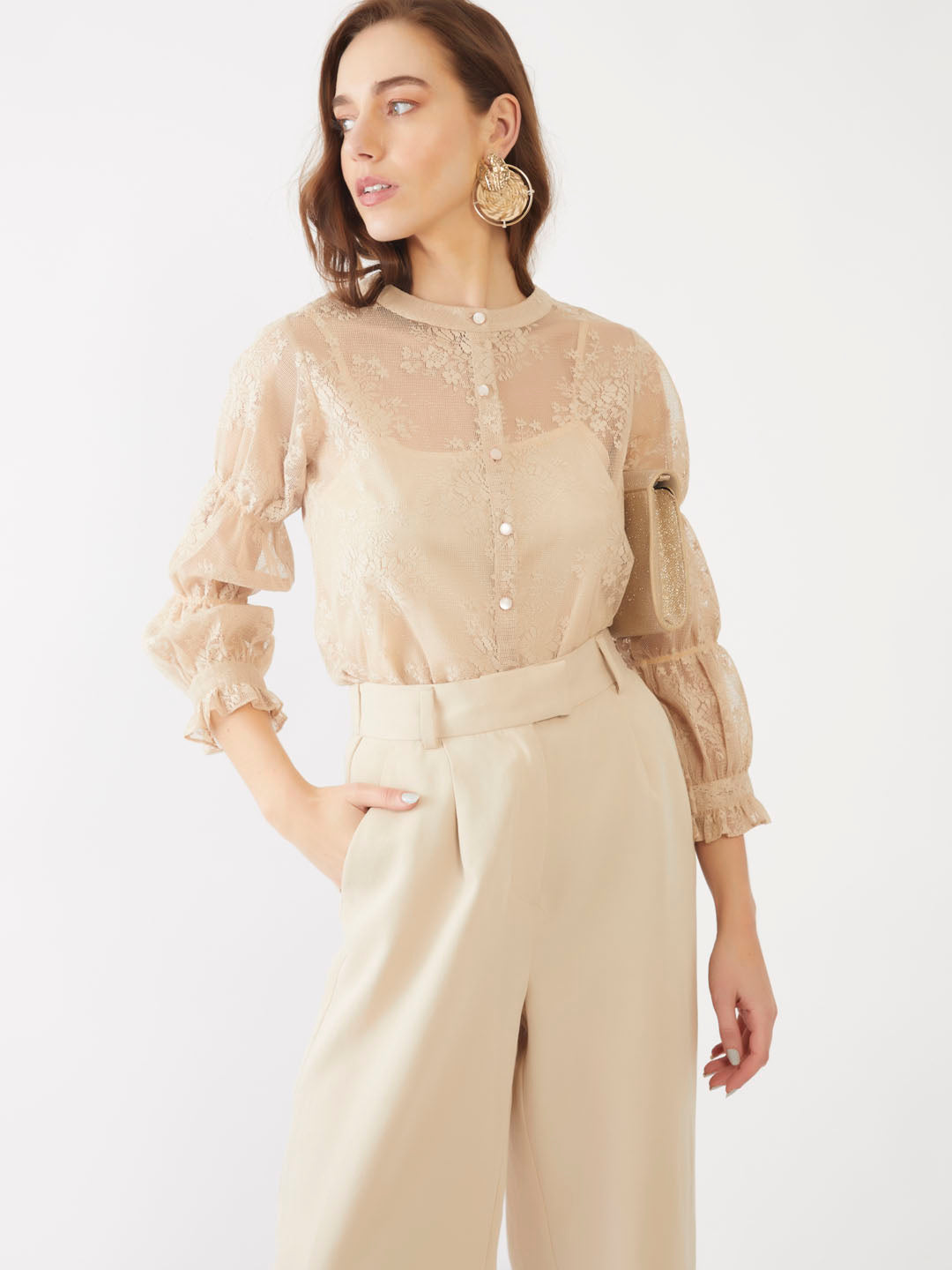 Beige Lace Straight Top