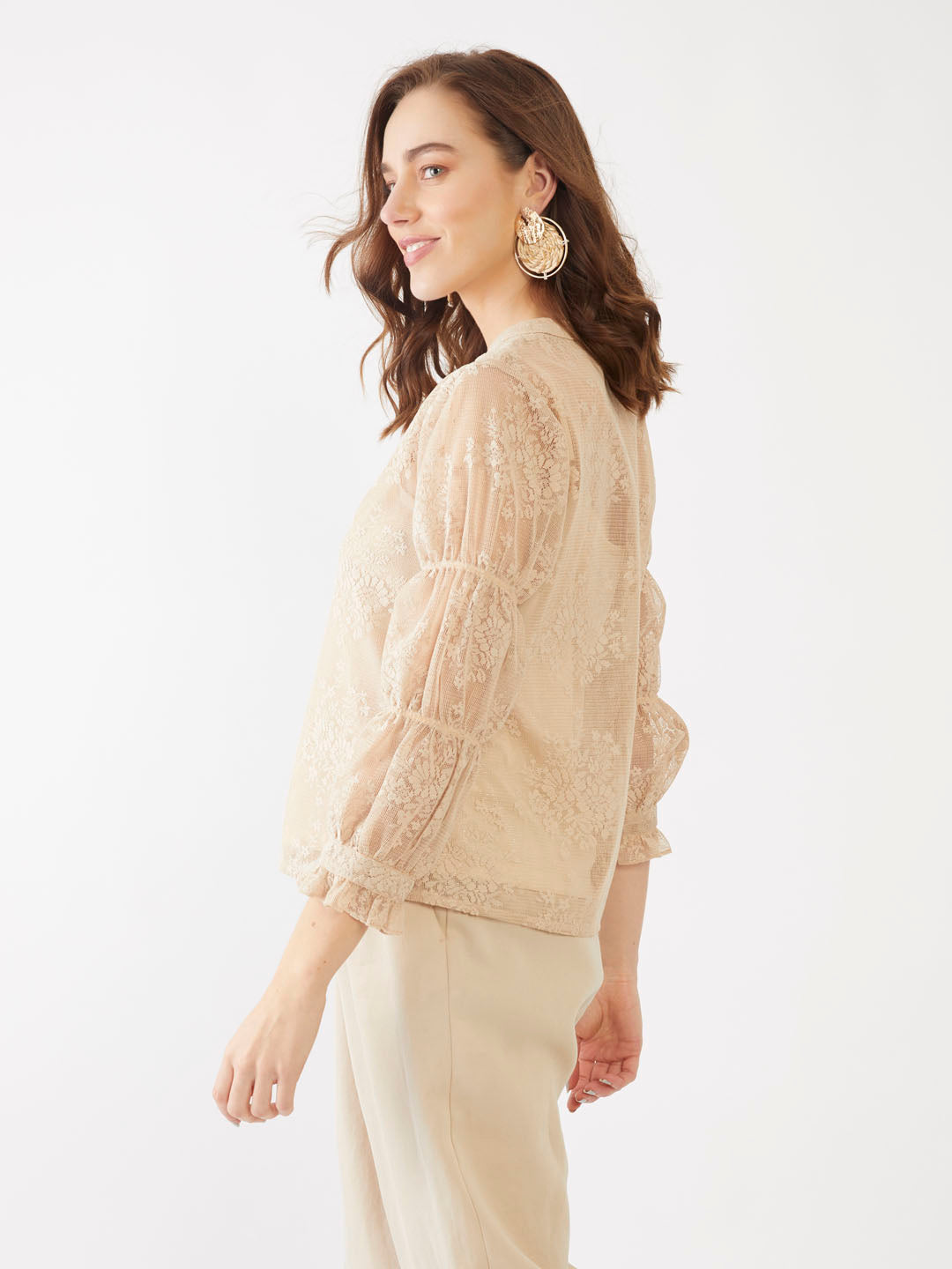 Beige Lace Straight Top