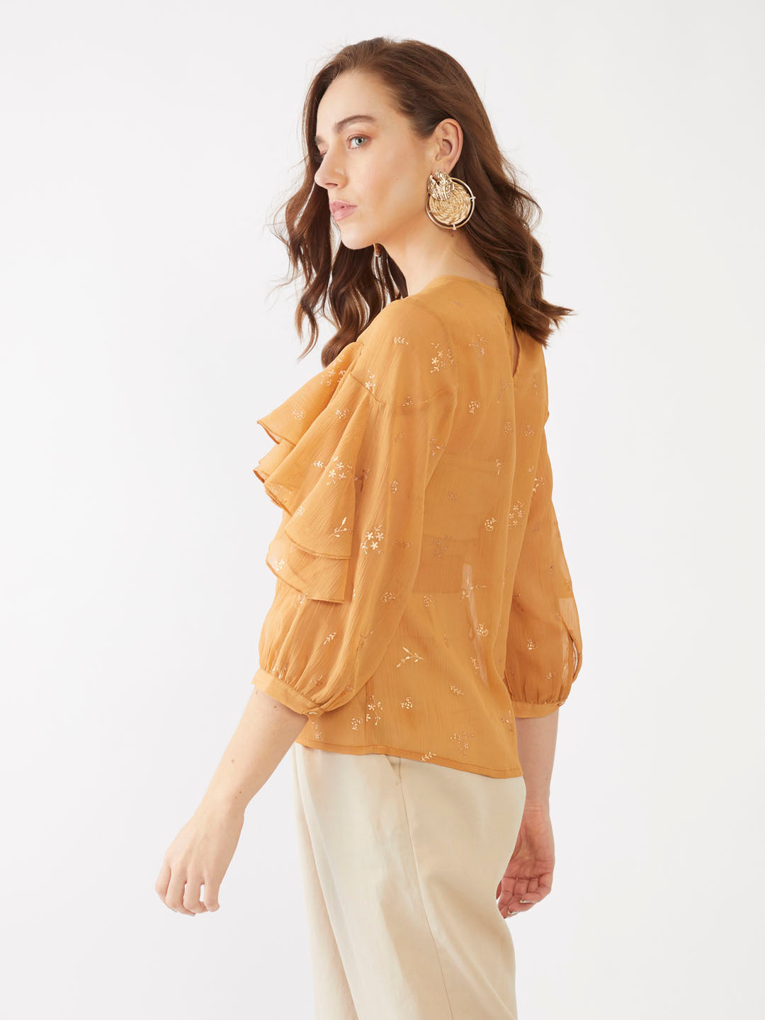 Yellow Printed Straight Top For Women