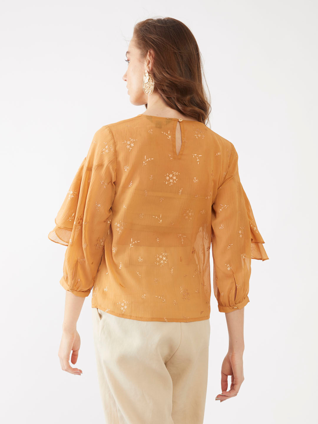 Yellow Printed Straight Top For Women