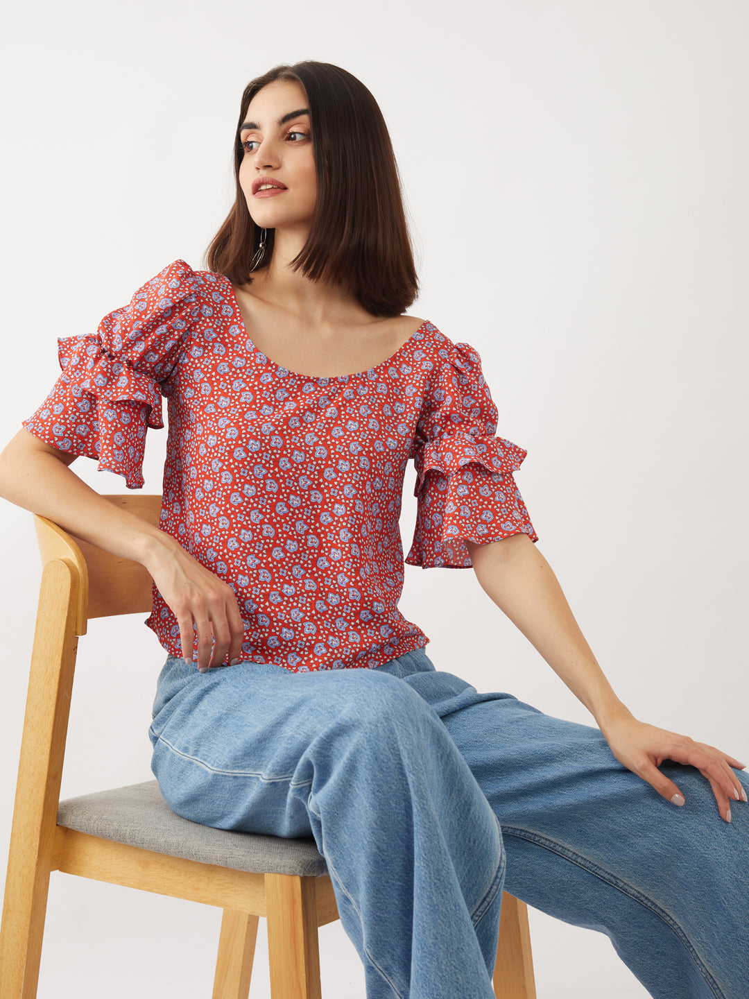 Red Printed Crop Top