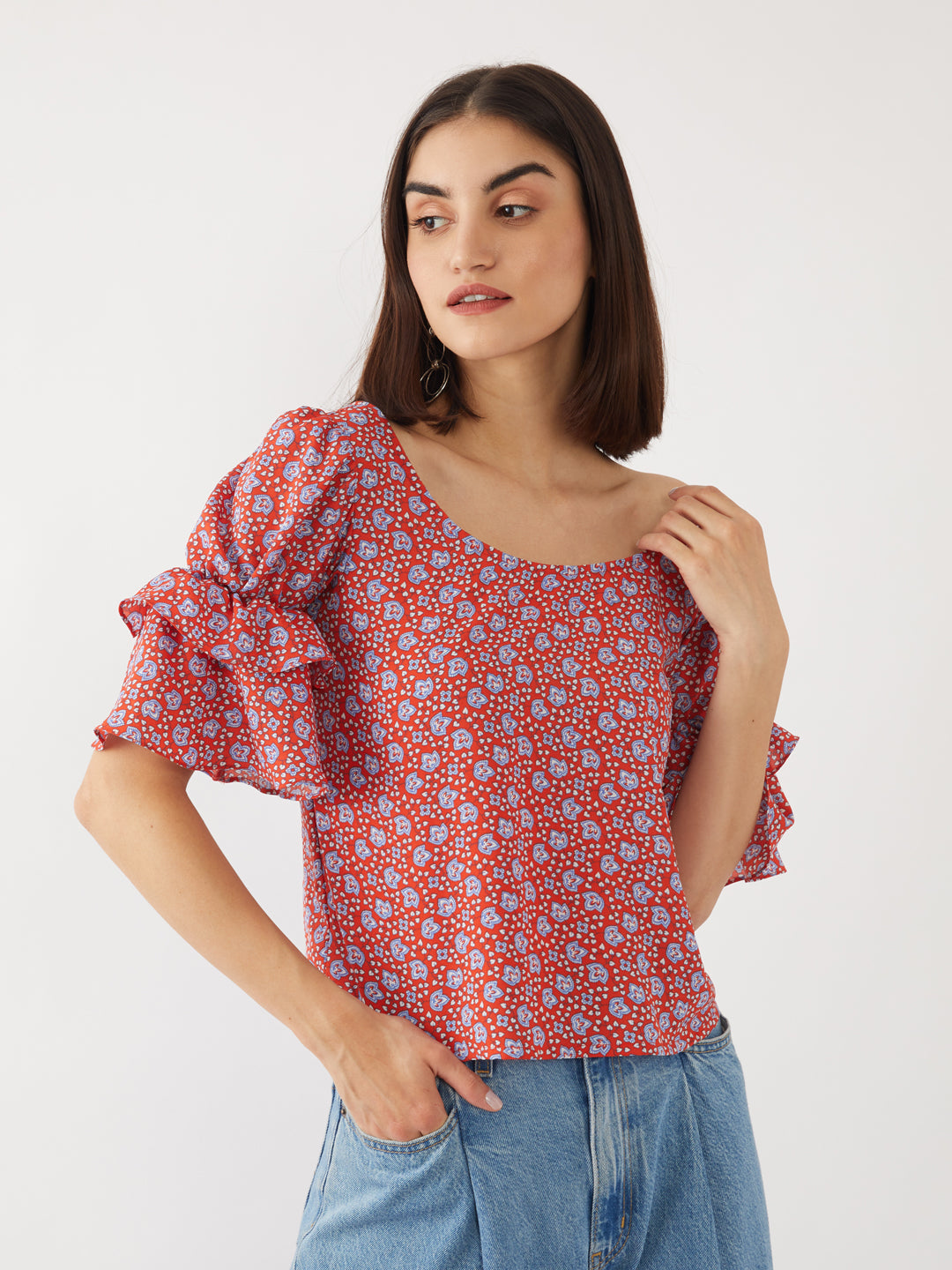 Red Printed Crop Top