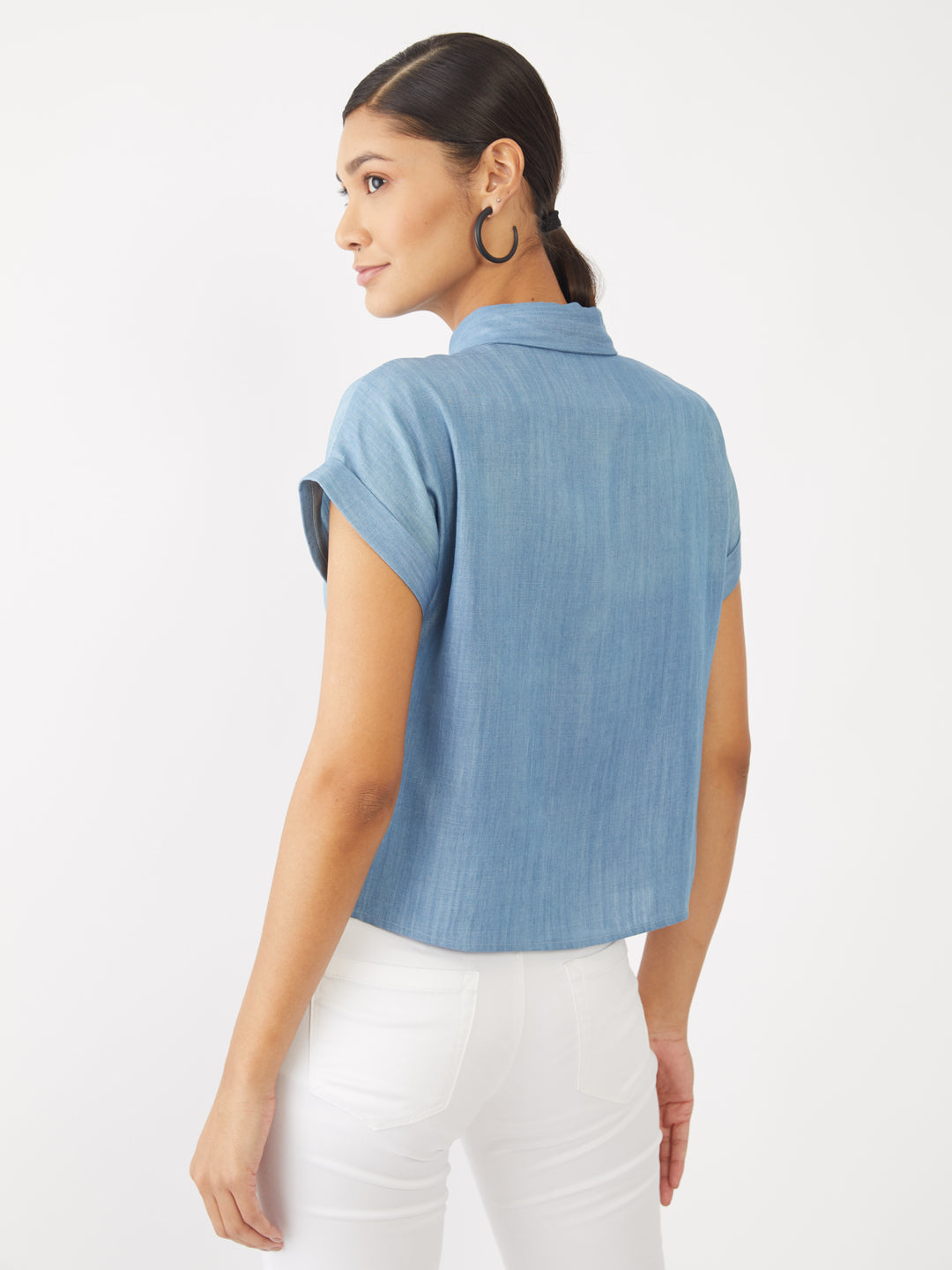 Blue Solid Lace Top