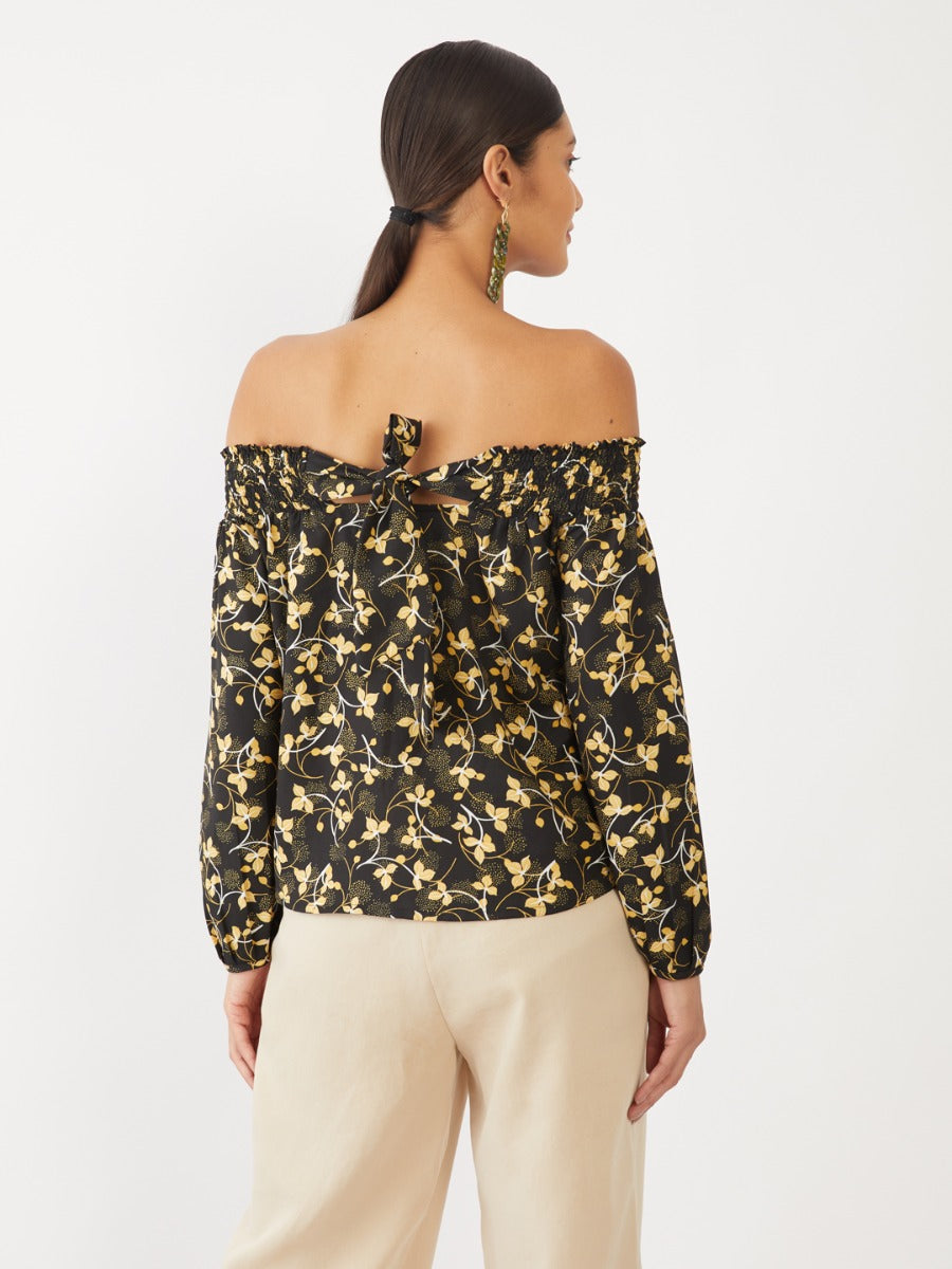 Black Printed Off-shoulder Top