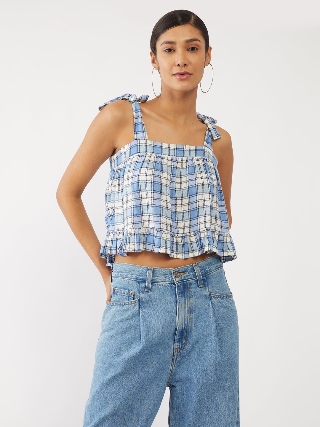 Blue & White Checkered Top for Women