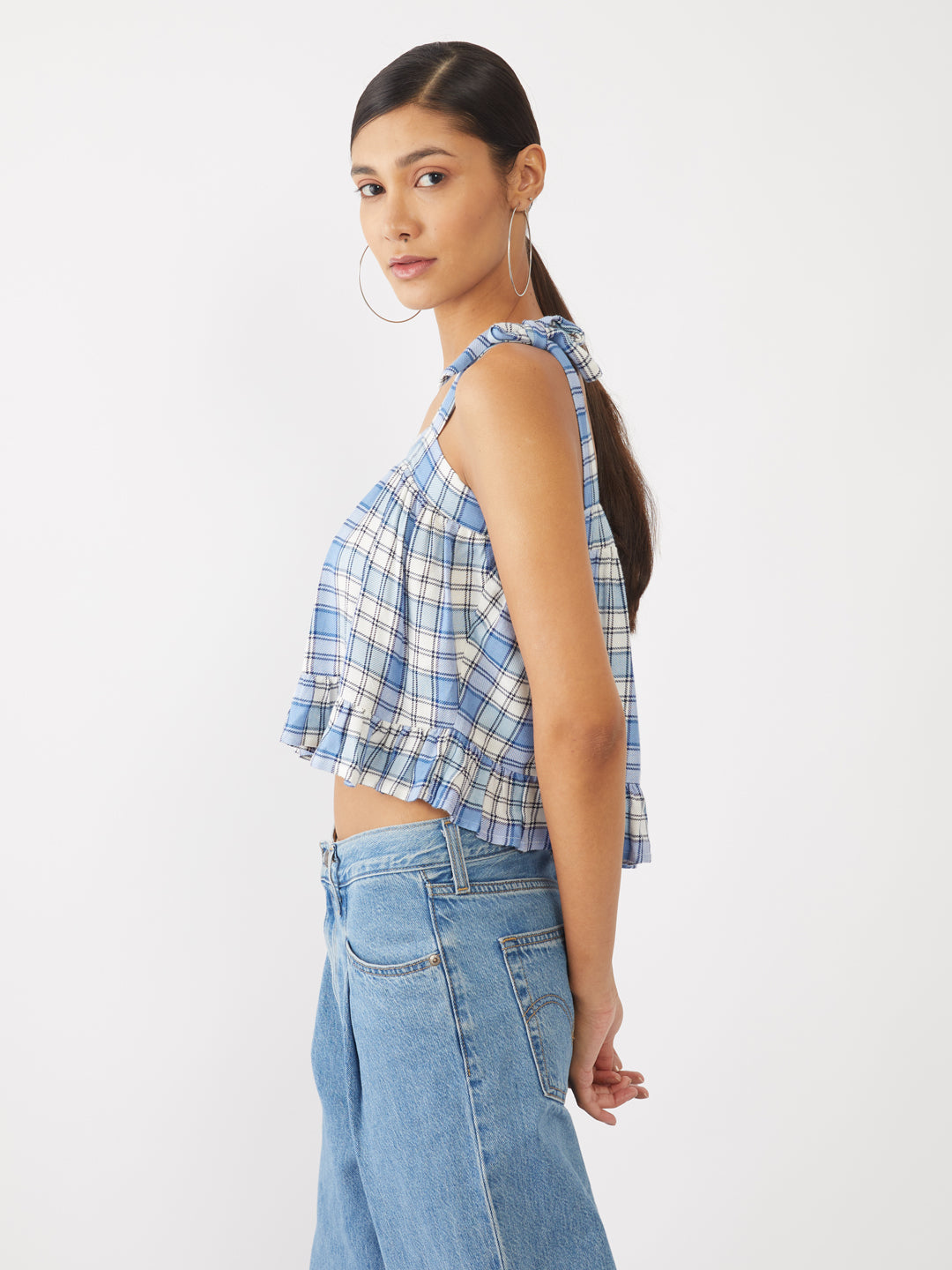 Blue & White Checkered Top for Women