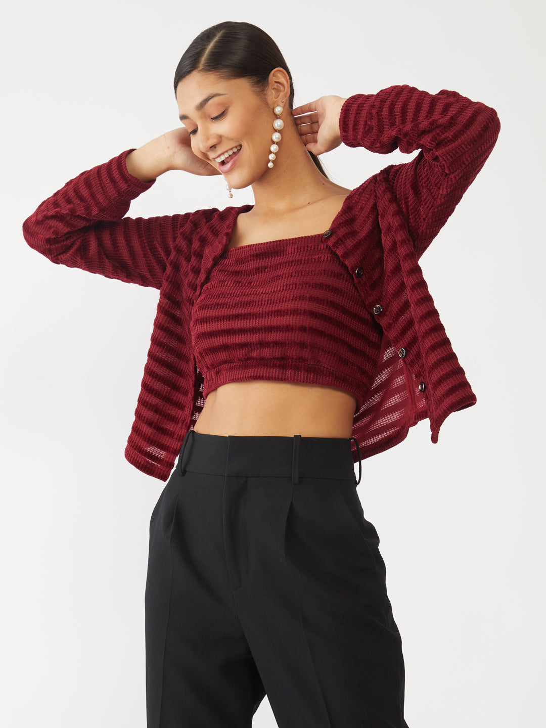 Maroon Textured Top with Jacket