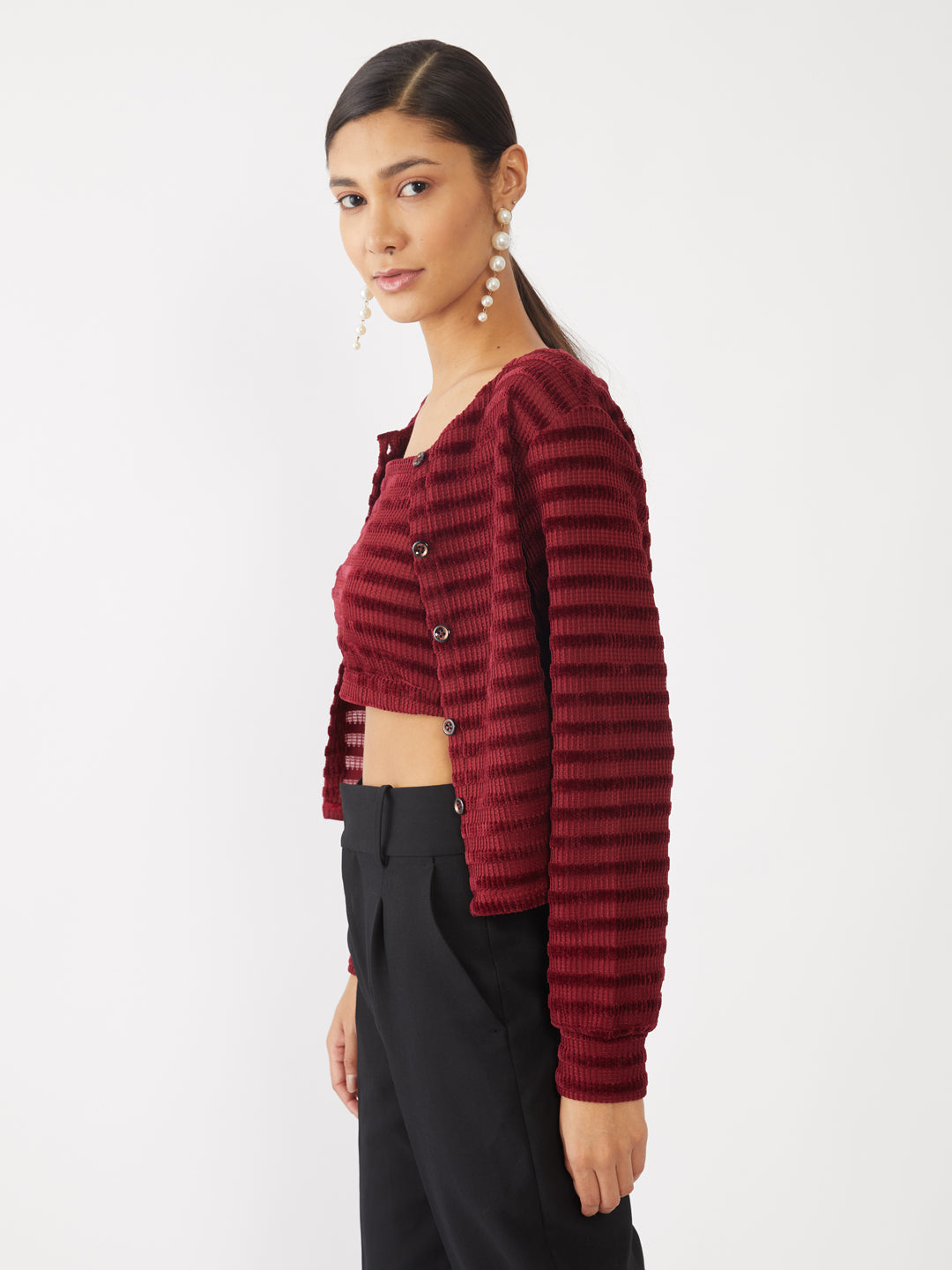 Maroon Textured Top with Jacket