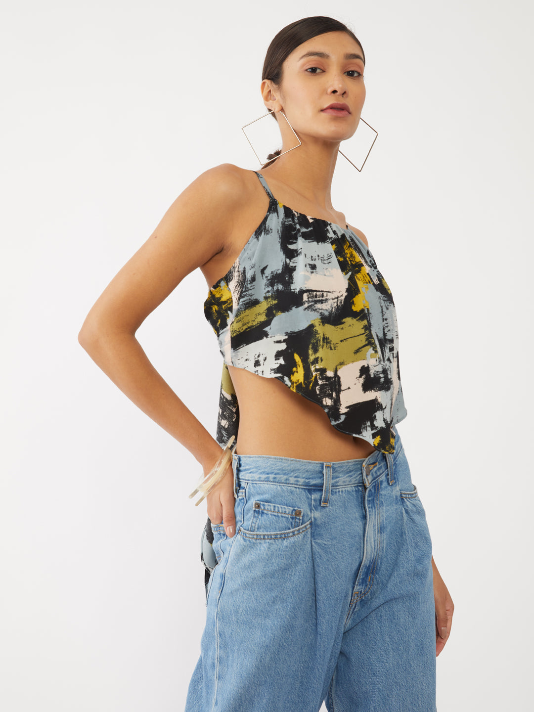 Multicolored Printed Strappy Crop Top