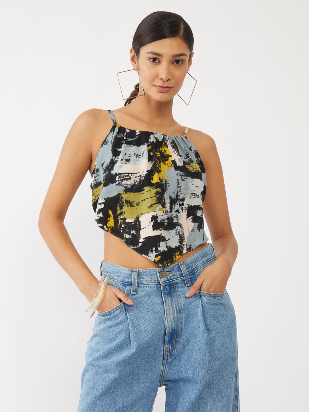 Multicolored Printed Strappy Crop Top