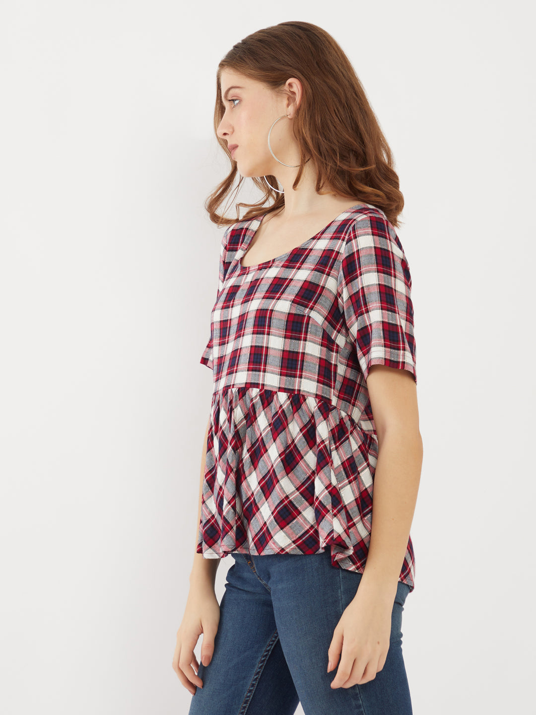 Red Checked Peplum Top