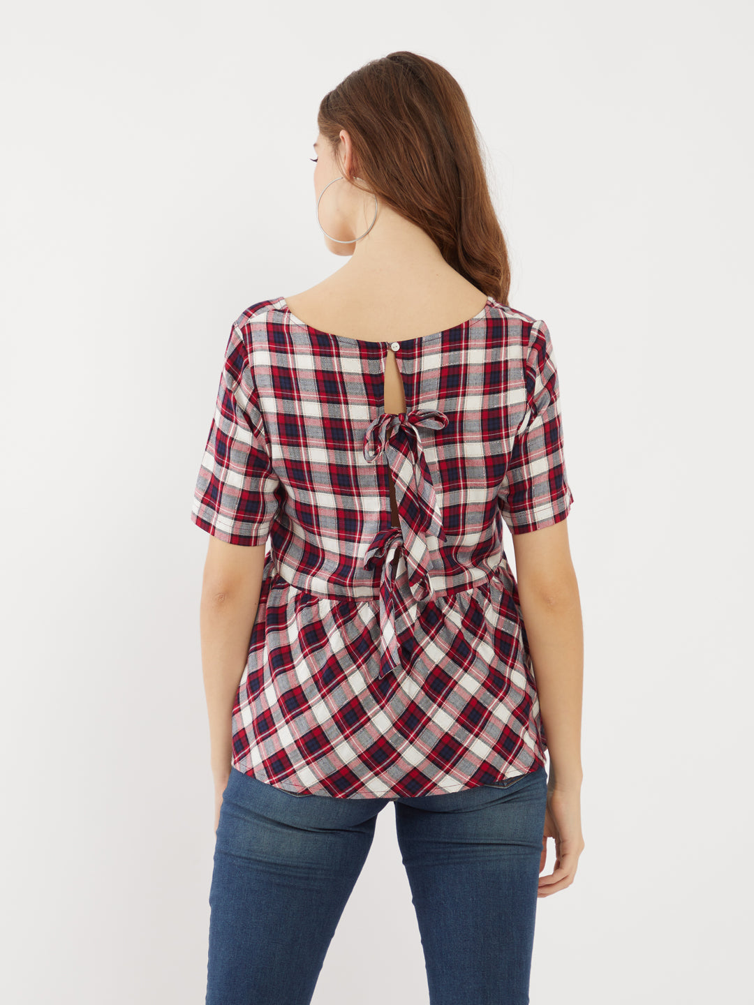 Red Checked Peplum Top