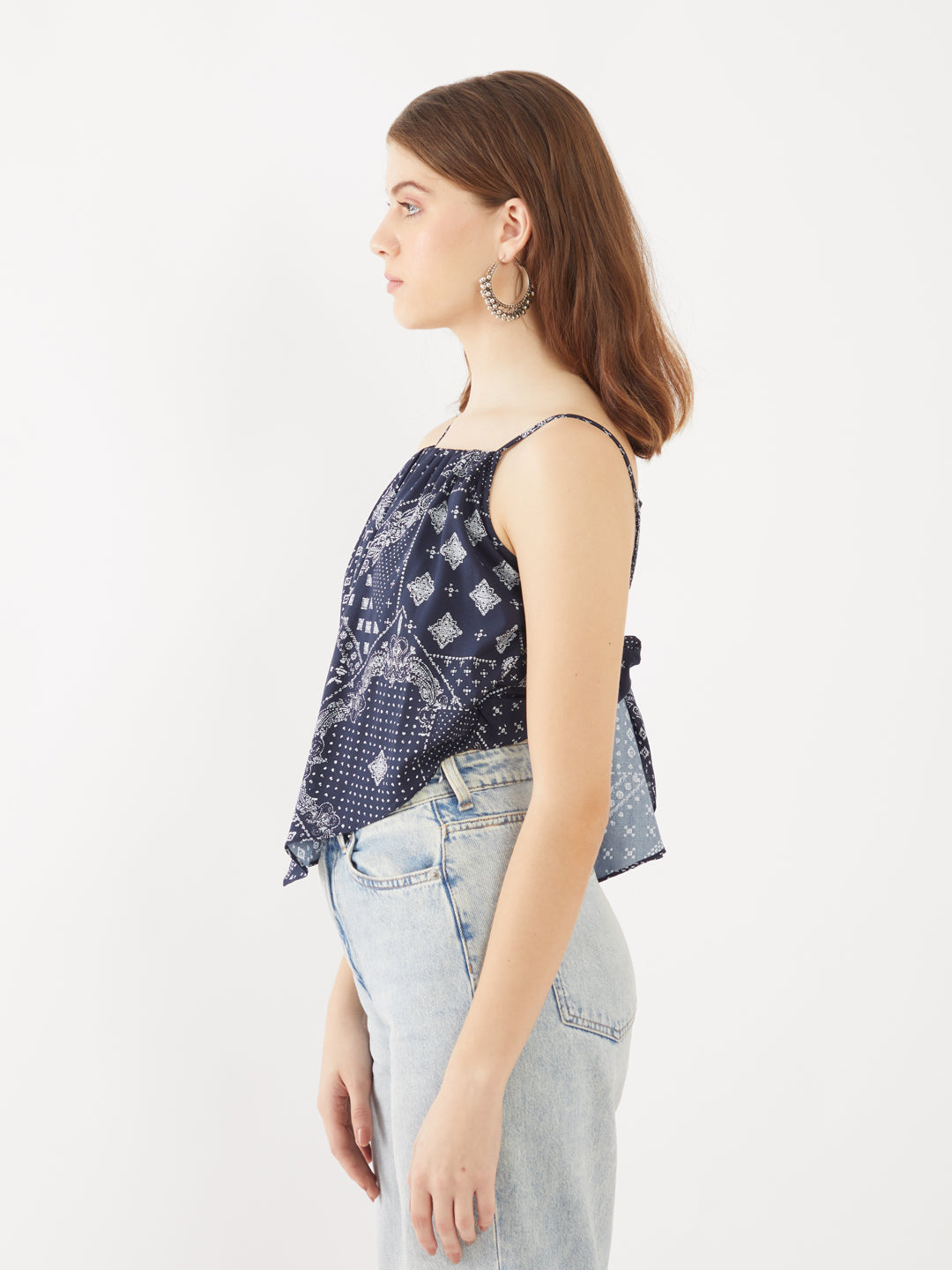 Navy Printed Tie-Up Top