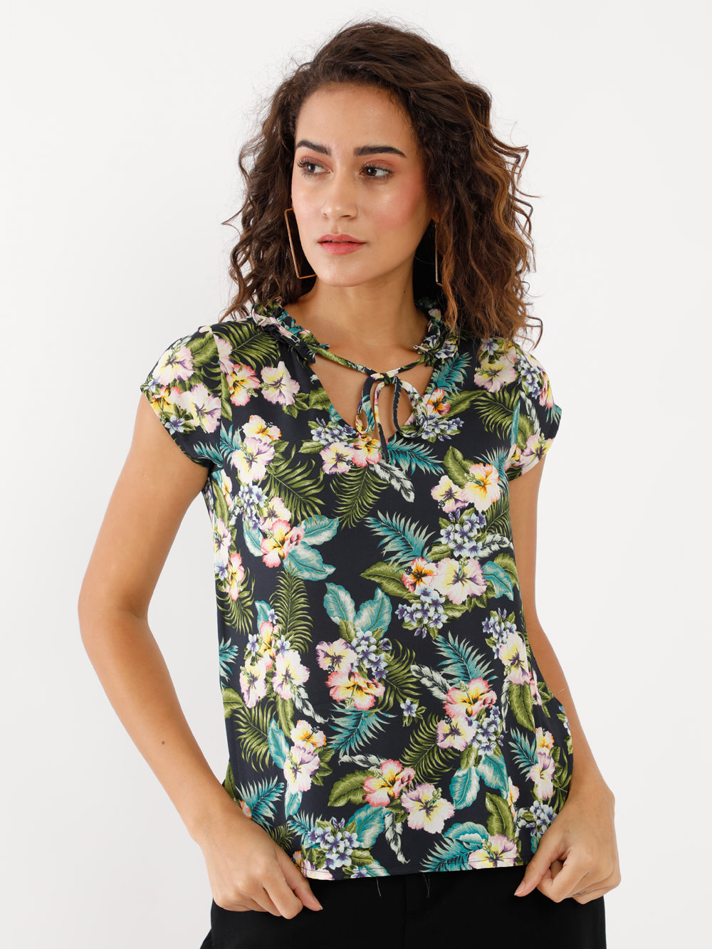 Multicolored Printed Flared Sleeve Top