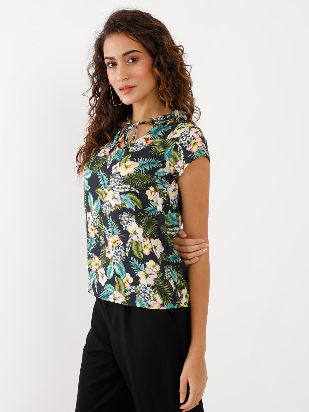 Multicolored Printed Flared Sleeve Top